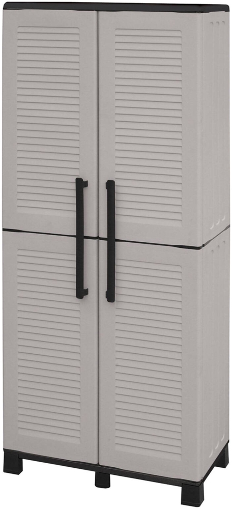 Dmora Askan-Außengarderobe, Besenschrank, 2-türiger Außenschrank, 100 % Made in Italy, 68 x 37 x 169 cm, Hellgrau und Schwarz, gestreifte Oberfläche Bild 1