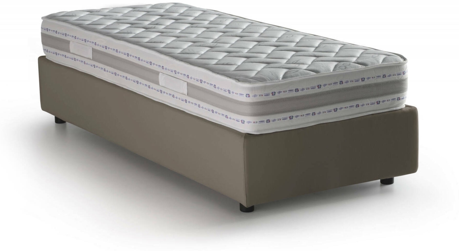 Dmora Einzelbett Nantine, Bettkasten mit Kunstlederbezug, 100 % Made in Italy, Öffnung vorne, inklusive Matratze 90 x 190 cm, Taupe Bild 1