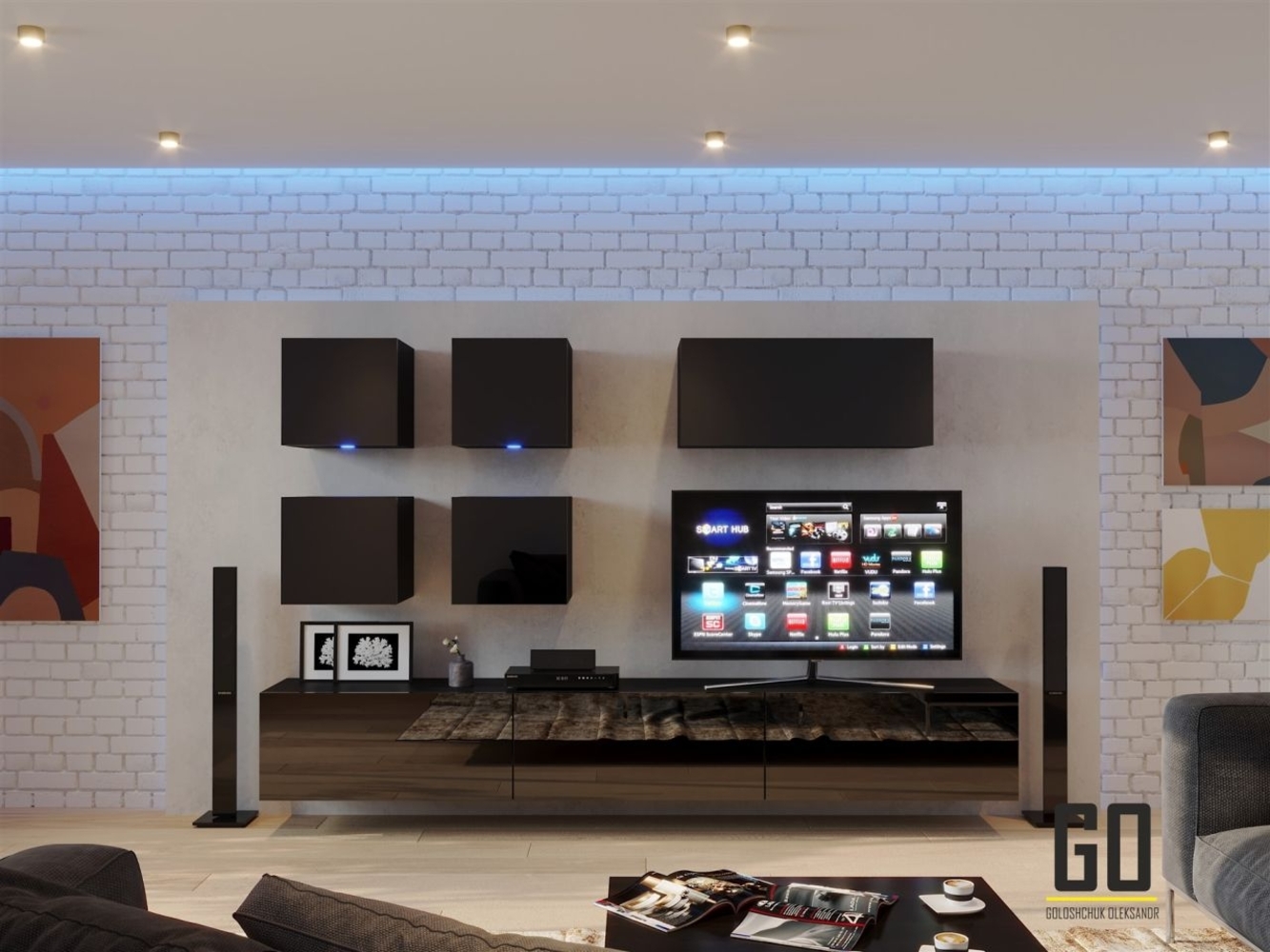 Mediawand Wohnwand 8 tlg - NEXI XL 20 - Schwarz Hochglanz inkl. LED Bild 1