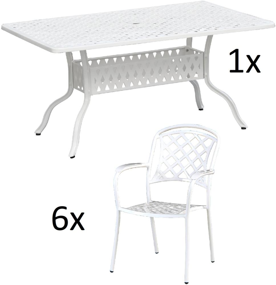 Inko 7-teilige Sitzgruppe Alu-Guss weiß Tisch 150x97x74 cm cm mit 6 Sesseln Tisch 150x97 cm mit 6x Sessel Capri Bild 1