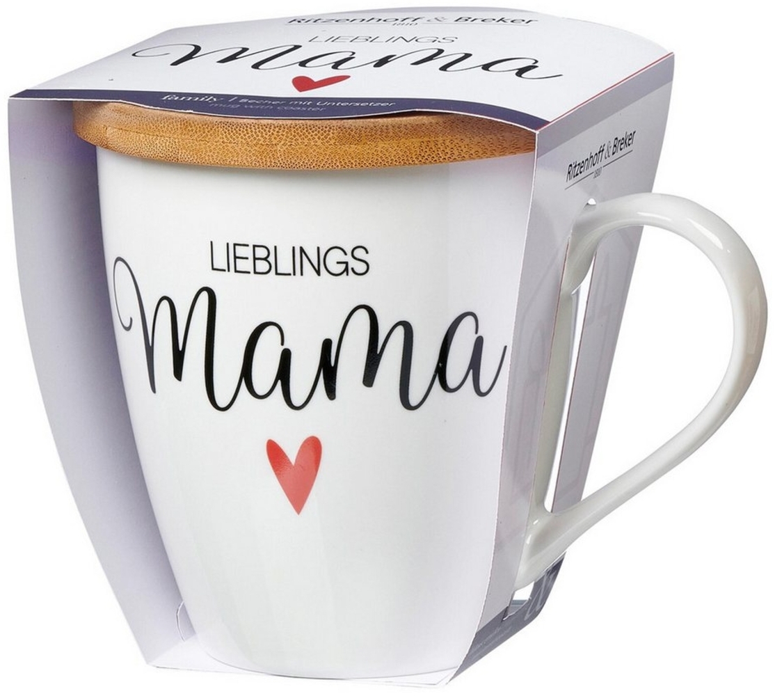 Ritzenhoff & Breker Becher Family Mama, mit Untersetzer, Kaffeebecher, Tasse, mit Henkel, Porzellan, Weiß, 560 ml, 416572 Bild 1