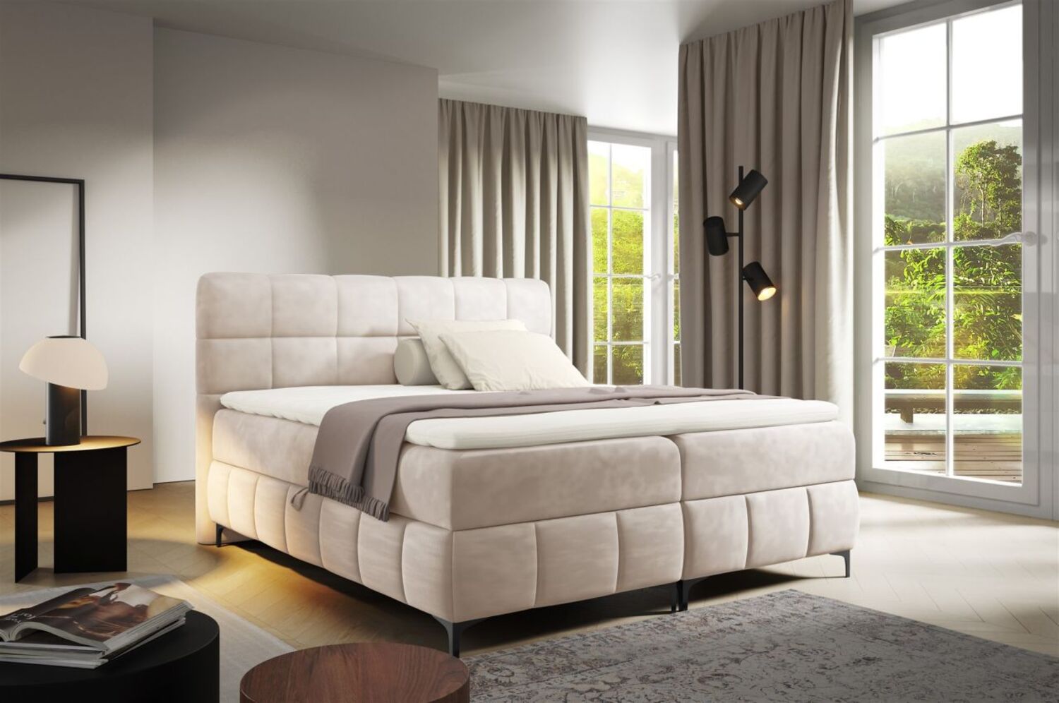 Boxspringbett Schlafzimmerbett SOPHIE 100x200cm Stoff Salvador Beige Bild 1