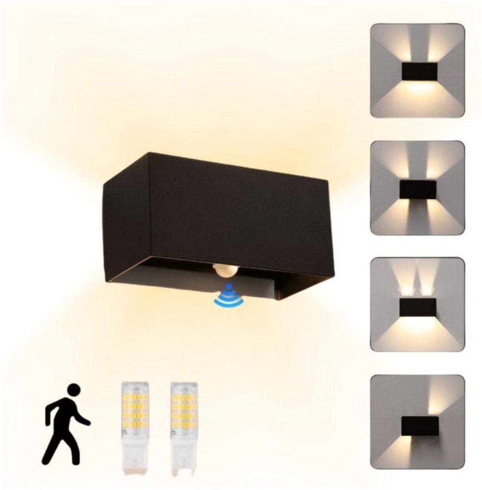 WILGOON Wandleuchte Wandlampe mit Austauschbarer G9 LED lampe Einstellbar Abstrahlwinkel, mit Bewegungsmelder, LED wechselbar, Warmweiß, Würfel LED Wandleuchte aus Aluminium AuBenleuchte IP65 Wasserdicht Bild 1