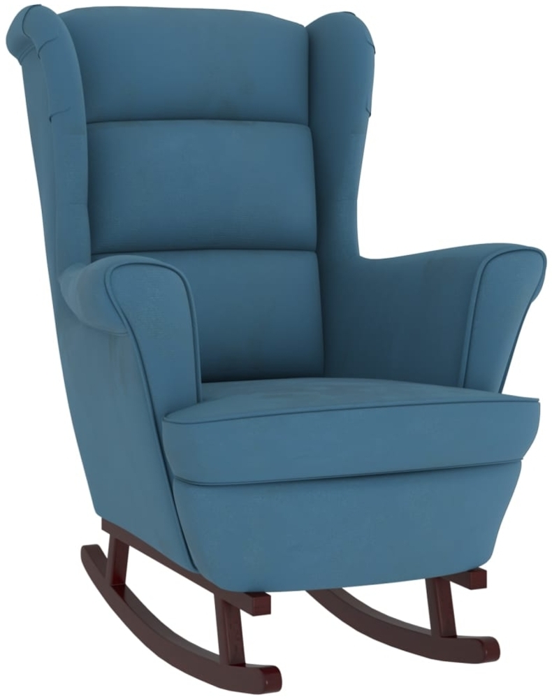 vidaXL Schaukelstuhl Ohrensessel Blau Samt und Massivholz 329362 Bild 1