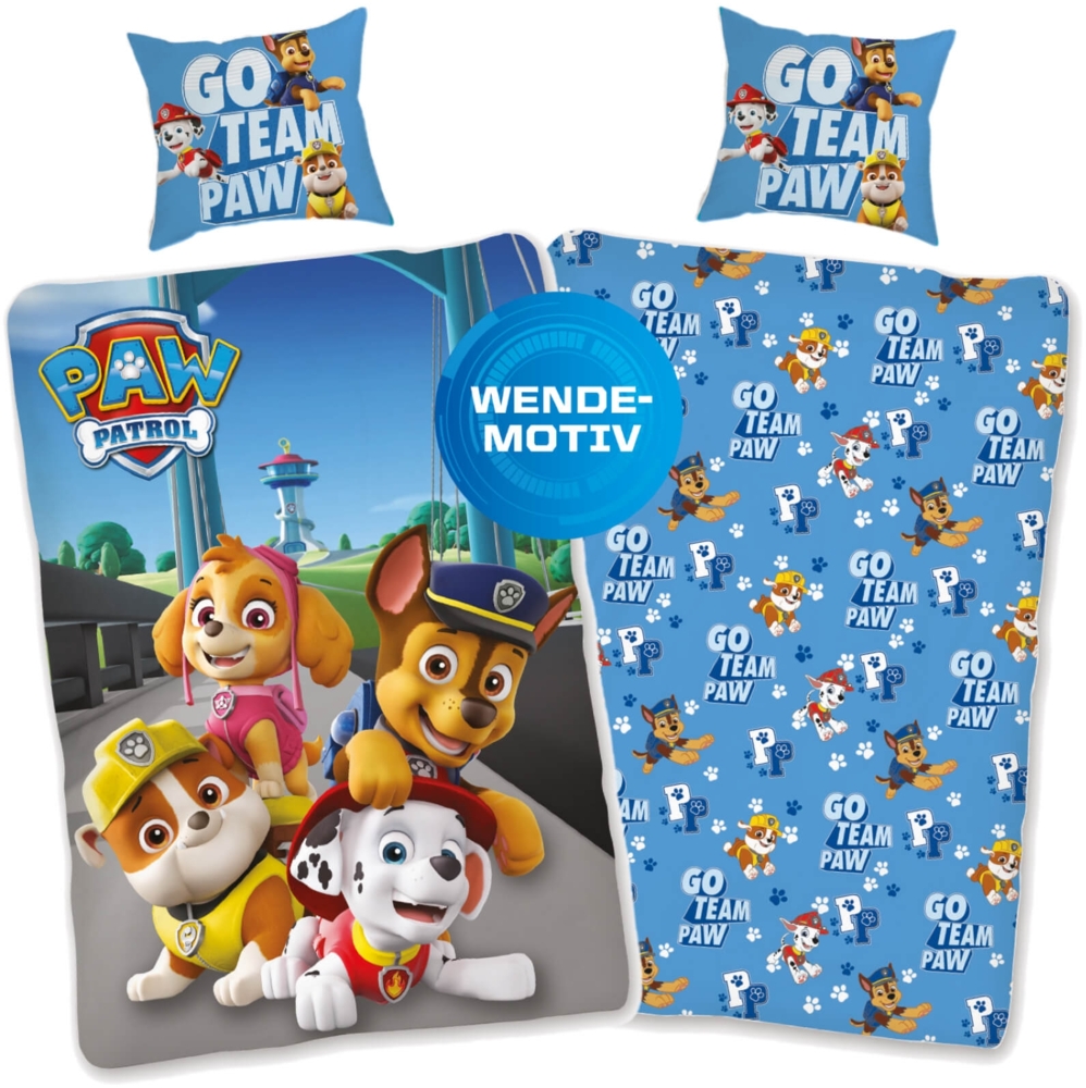 SkyBrands Bettwäsche Paw Patrol Go Team Paw Blau Renforcé 135 x 200 + 80 x 80 cm Bild 1