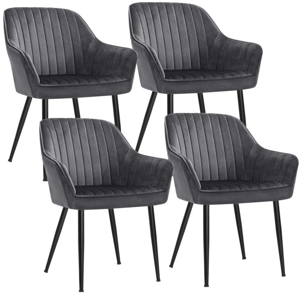SONGMICS Esszimmerstuhl mit Armlehnen, 4er Set, Samt, 62,5 x 60 x 85 cm, Grau / Schwarz Bild 1