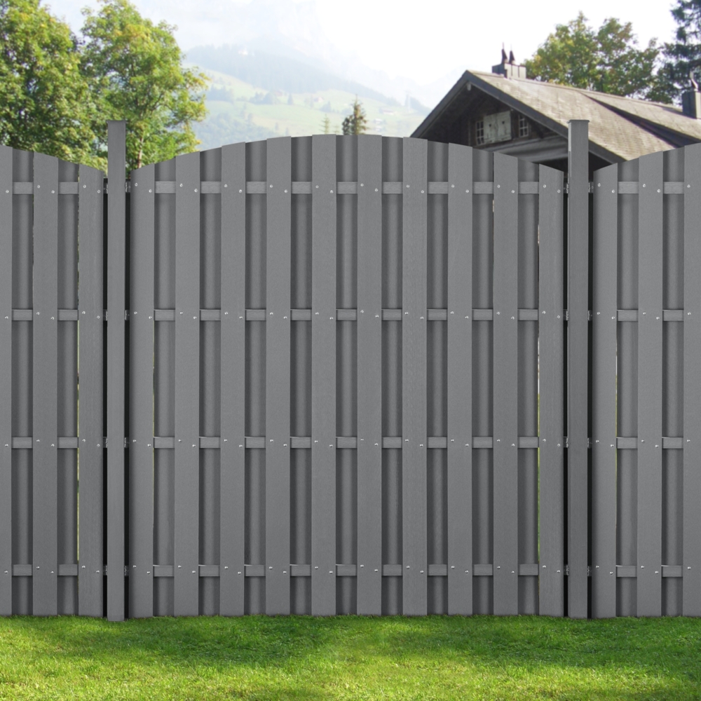 WPC Gartenzaun mit Rundbogen 185x376 cm Grau [neu. holz] Bild 1