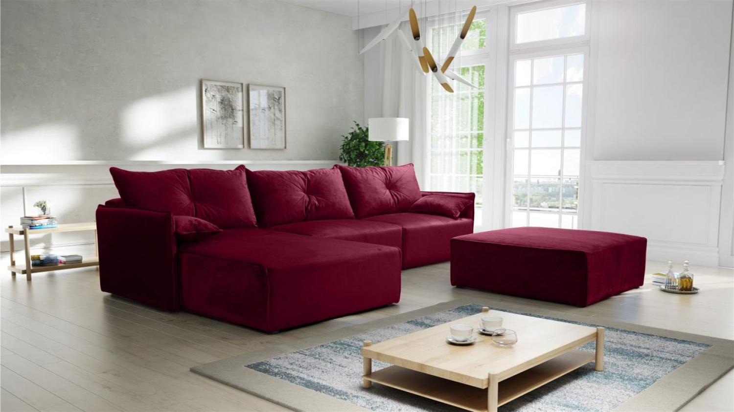 Ecksofa mit Schlaffunktion HUNTER in Royal Bordeauxrot Ottomane Links inkl. Hocker Bild 1