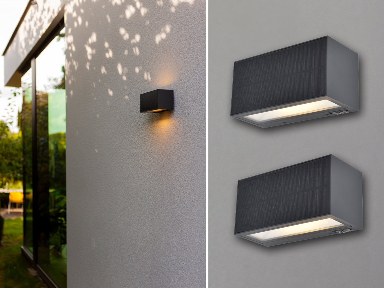 HYBRID LED Außenwandleuchten 2er SET, Solar & Strom 230V, Anthrazit, 18 x 9 x 8 cm Bild 1