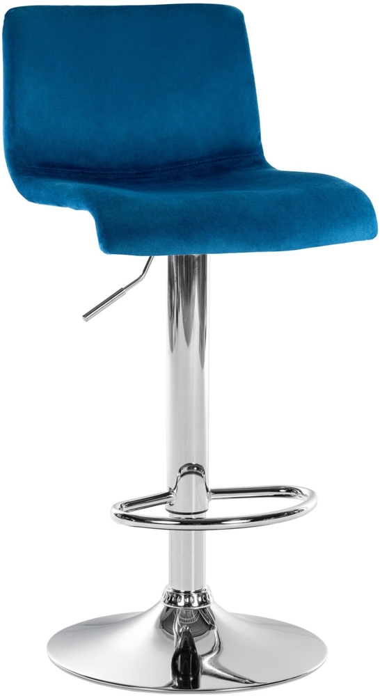 CLP Barhocker Hover Samtbezug höhenverstellbar drehbar mit Rückenlehne,blau Metall in Chromoptik Bild 1
