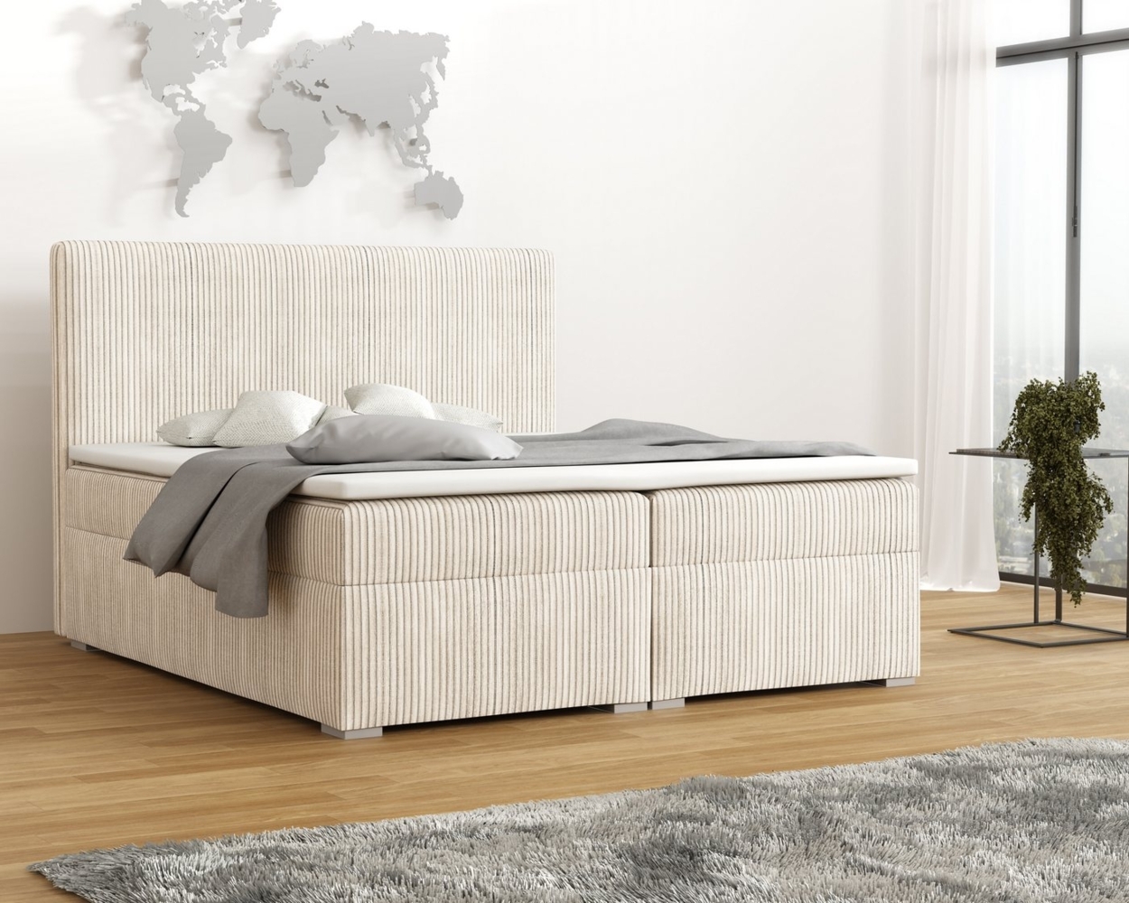 Deine Möbel 24 Boxspringbett LOFT IV Boxspring Komplettbett Polsterbett Bonellfederkernmatratzen (Beige Creme Grau Dunkelgrau Graphit Schwarz, 3-St, Boxbett Cord Cord-Samt 120x200 140x200 160x200 180x200 200x200), inkl. Bettkasten Topper Matratzen H3 H4 Bild 1