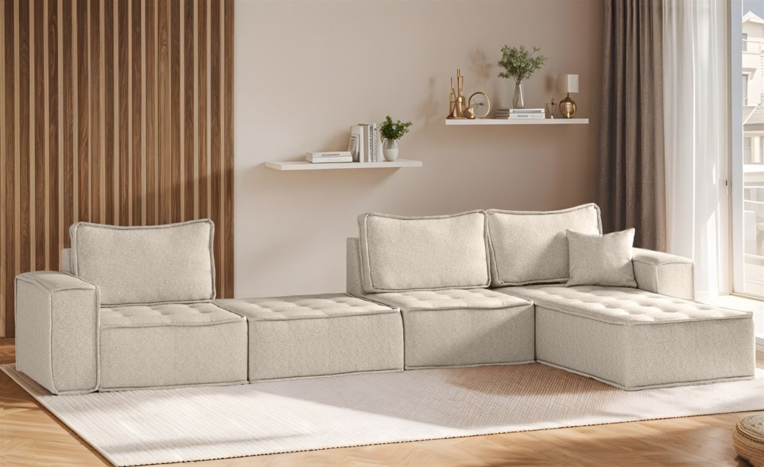 Ecksofa Modulsofa 4-teilig SANDE XL Stoff Alpine Beige Ottomane Rechts Bild 1