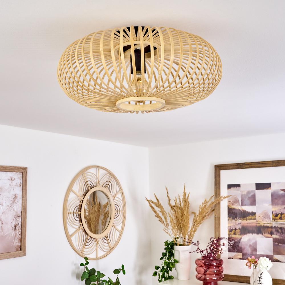 hofstein Deckenleuchte »Aidone« runde Deckenlampe aus Holz/Metall in Natur/Schwarz, ohne Leuchtmittel, Leuchte in Gitter-Optik,Lichteffekten an der Decke, Ø40cm, 1xE27 Bild 1