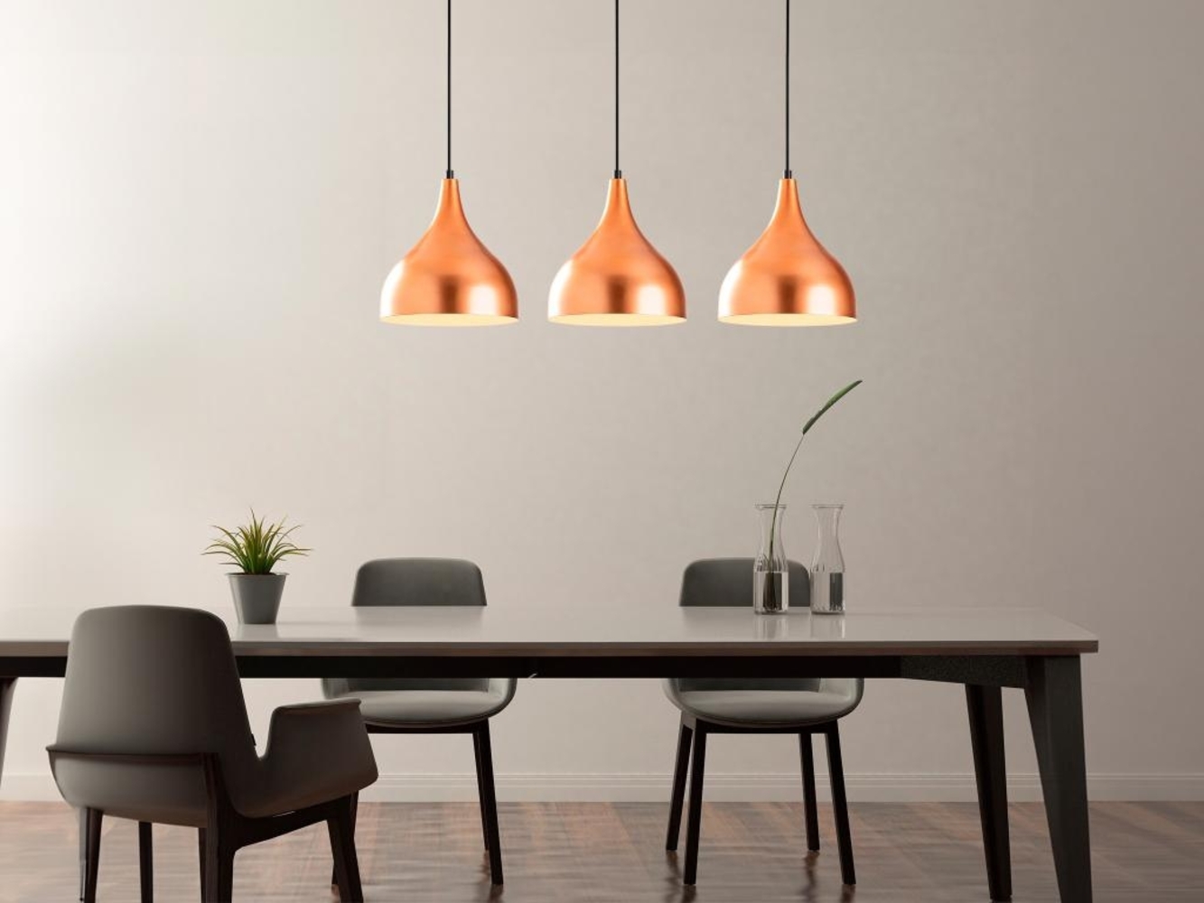 Vente-unique - Hängeleuchte höhenverstellbar - Metall - 3 Schirme - 97 x 36/126 cm - Kupferfarben - YILDO Bild 1
