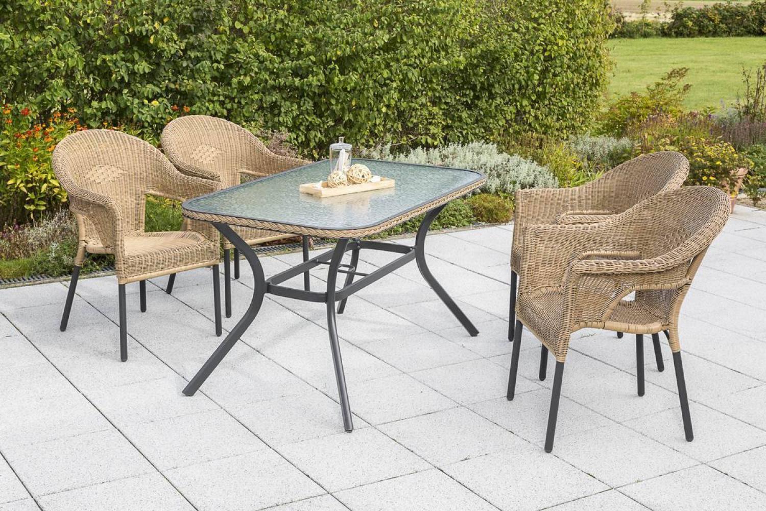 YOURSOL by Merxx Gartenmöbel Set Ravenna 4 Personen mit Tisch 150 - 85 cm, stapelbare Korbstühle Bild 1