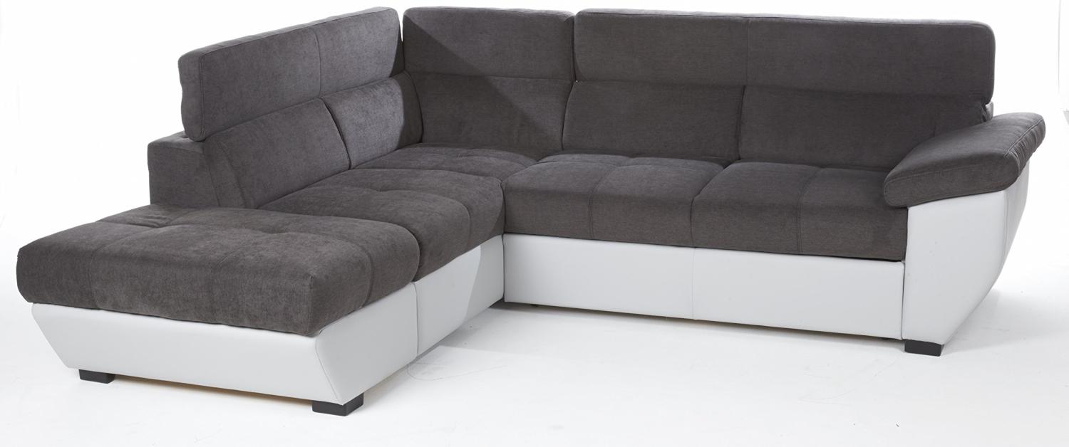 Mivano Ecksofa Speedway / Couch in L-Form mit verstellbaren Kopfteilen und Ottomane / 262 x 79 x 224 / Zweifarbig: dunkelgrau/hellgrau Bild 1