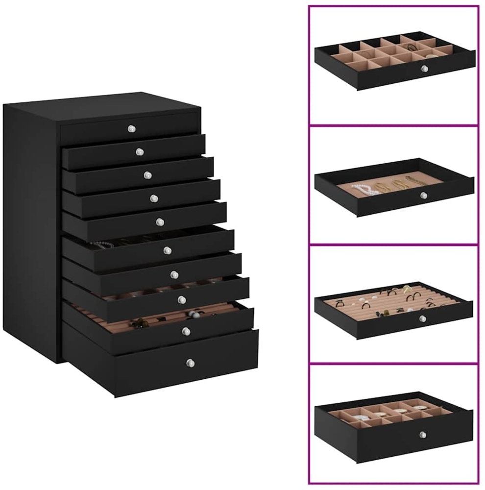 vidaXL Schmuckkästchen 10-lagig mit Uhrenhaltern Schwarz 29x20,5x40,5 cm 4103567 Bild 1