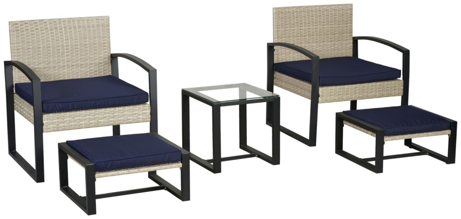 DELUKE® Gartenmöbel Set CALVO - 5-tlg. Poly-Rattan Gartenmöbelset für Außenbereiche 2 Stühle und 2 Fußstütze Outdoor-Möbel Polyrattan Möbel Set Bild 1