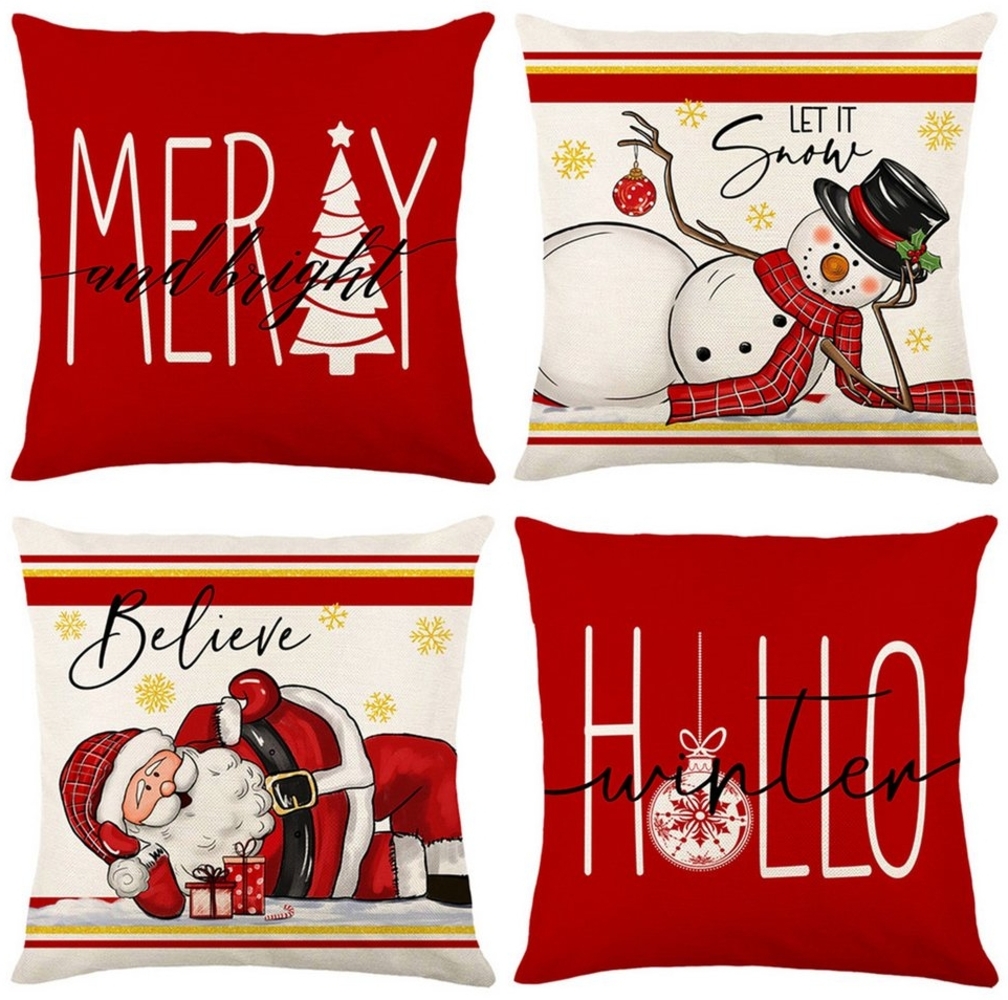 Qelus Kissenbezüge Weihnachten Kissenbezug 4er Set Kissenbezüge 45x45cm Dekokissen Deko, für Sofa Couch Bild 1