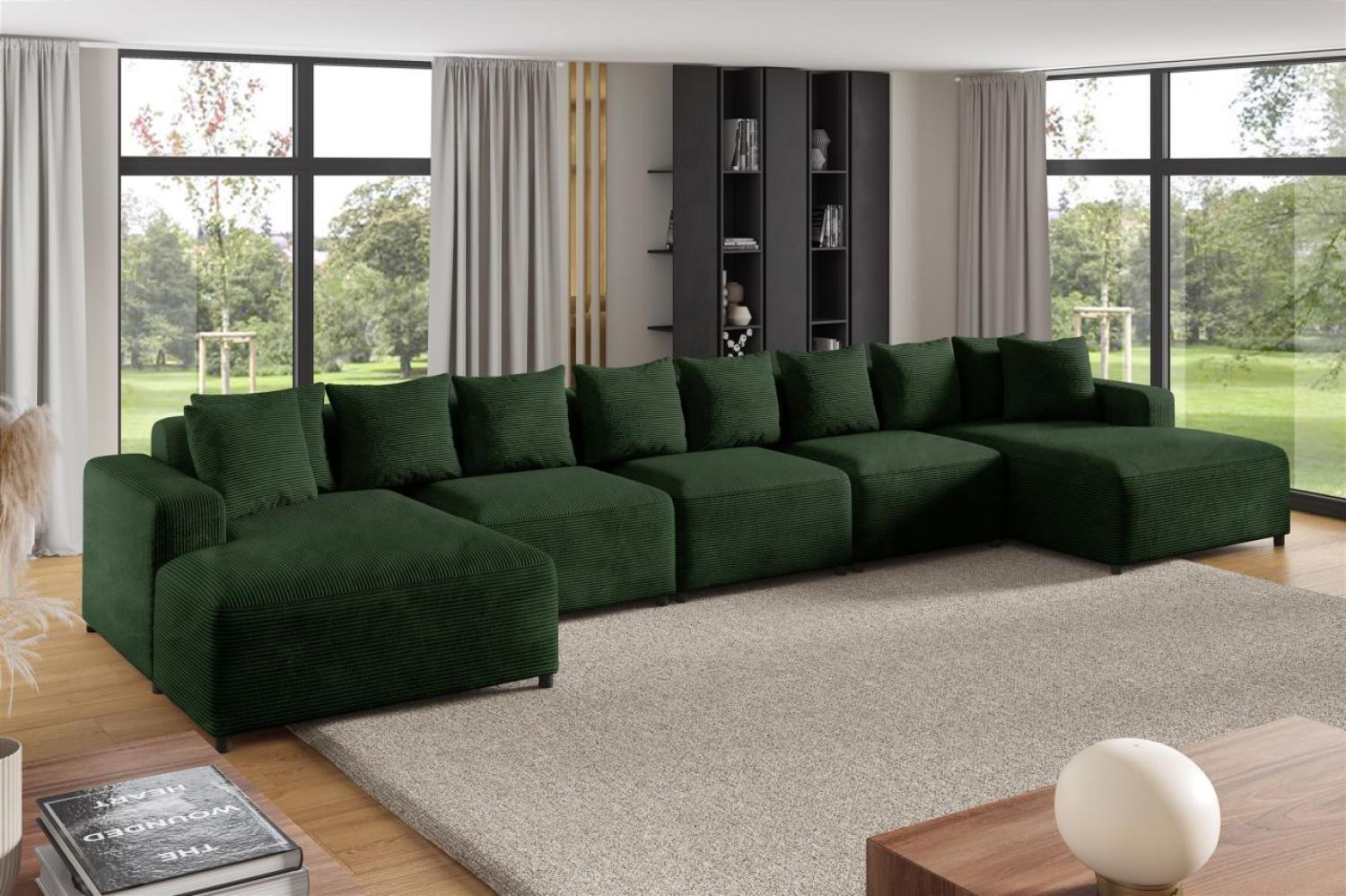 Wohnlandschaft Sofa U-Form Designersofa MEGAN XL in Stoff Poso Dunkelgrün Bild 1