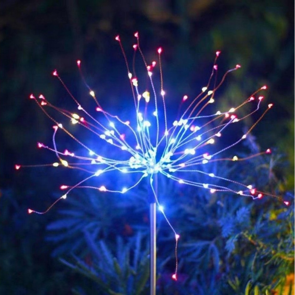 LETGOSPT LED Solarleuchte 2/4x Solarlampen für Außen Garten, 2 Modi Solarlampe Feuerwerk Lichter, LED fest integriert, Bunt, 120 LEDs Gartenleuchten für Gartendeko Wege Hof Balkon Auffahrt Bild 1