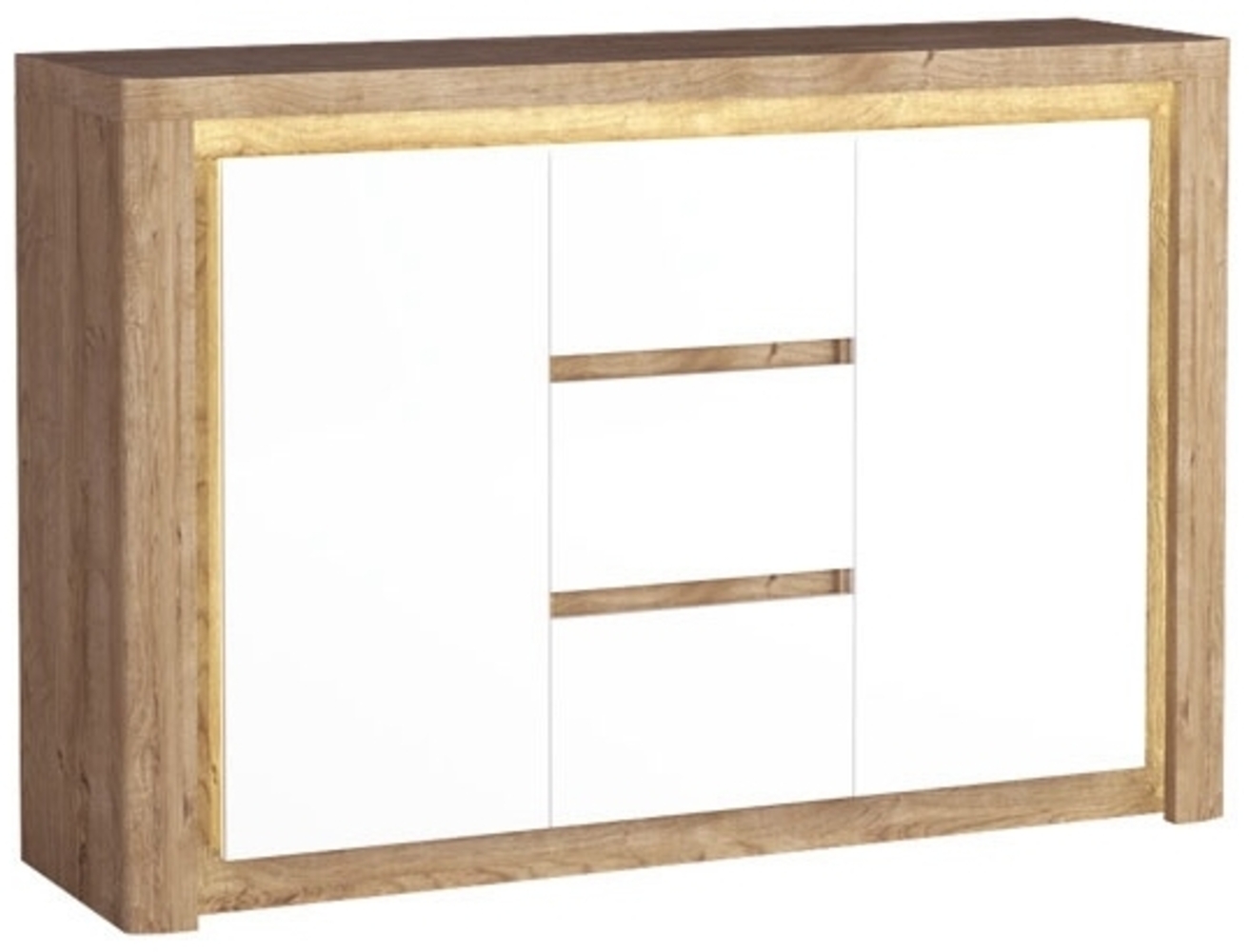 Kommode Livinio Sideboard 144x40,5x97,5cm Ribbeck Eiche weiß Hochglanz inkl. LED Bild 1