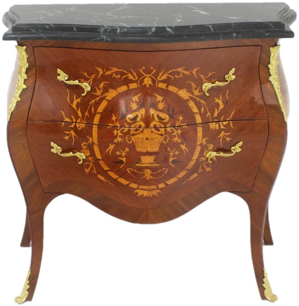 Casa Padrino Barock Kommode Braun / Gold / Schwarz 95 x 45 x H. 85 cm - Handgefertigte Massivholz Kommode mit 2 Schubladen und Marmorplatte - Barock Möbel Bild 1