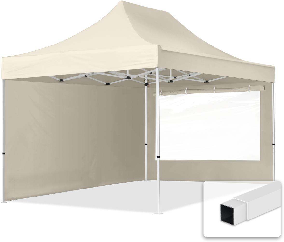 3x4,5 m Faltpavillon, ECONOMY Stahl 30mm, Seitenteile mit Panoramafenstern, creme Bild 1