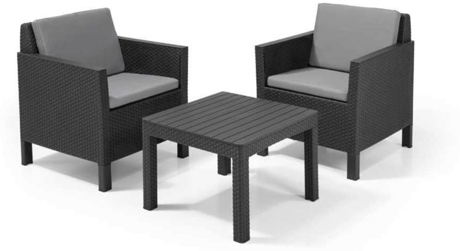 Allibert Polyrattan Balkonmöbel-Set "Chicago", graphit,2 Sessel und Tisch Bild 1