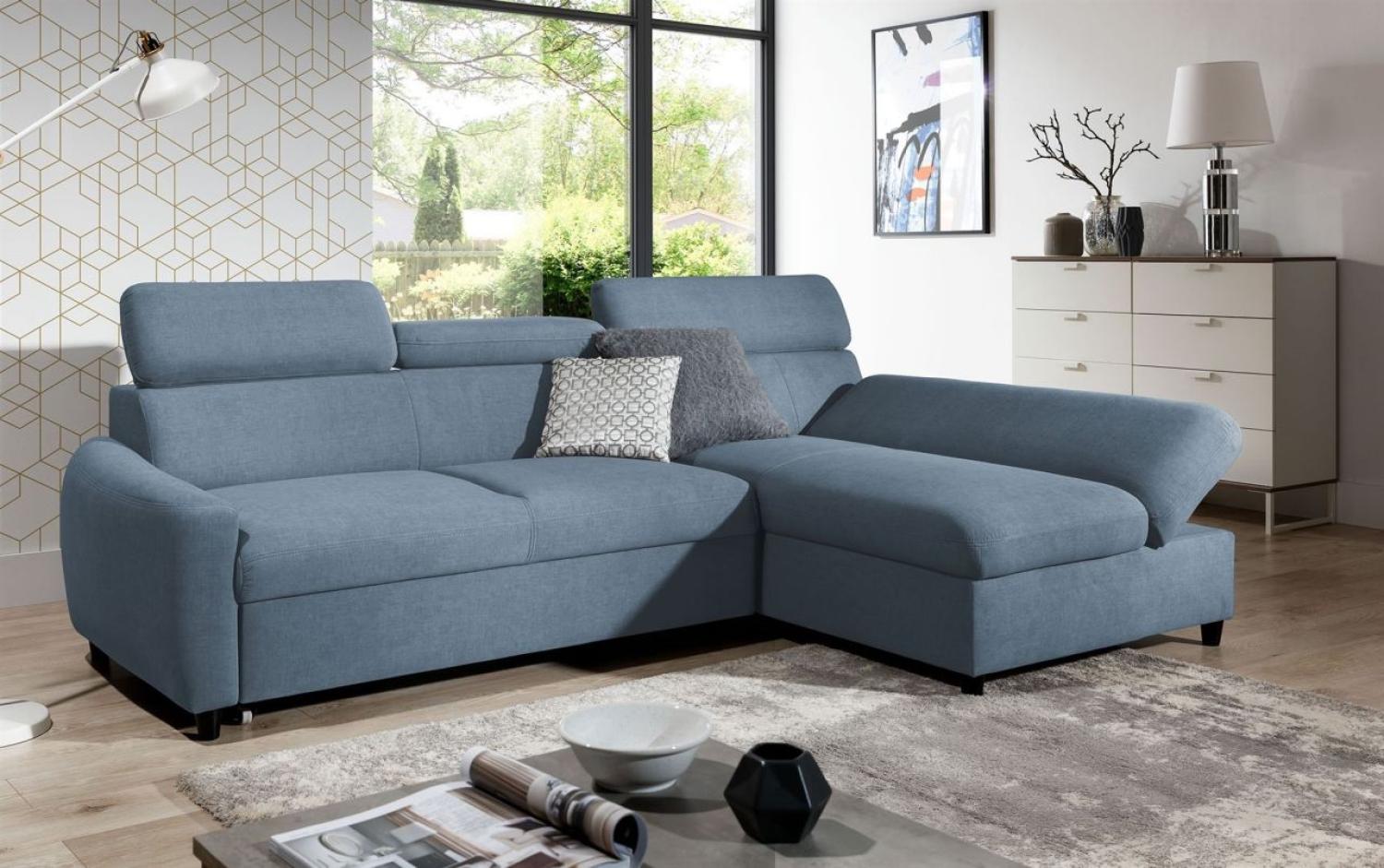 Ecksofa Schlafsofa Sofa ANTON XS in Stoff Esito Hellblau Ottomane Rechts Bild 1