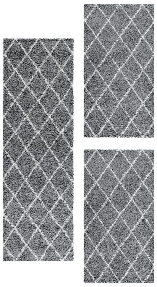 SIMPEX24 Hochflor-Bettumrandung Geometrisch Design, Höhe 30 mm, (Bett-Set, 3-tlg, Bettvorlage), Schlafzimmer Teppich Bettumrandung Läufer Set 3 teilig Bild 1