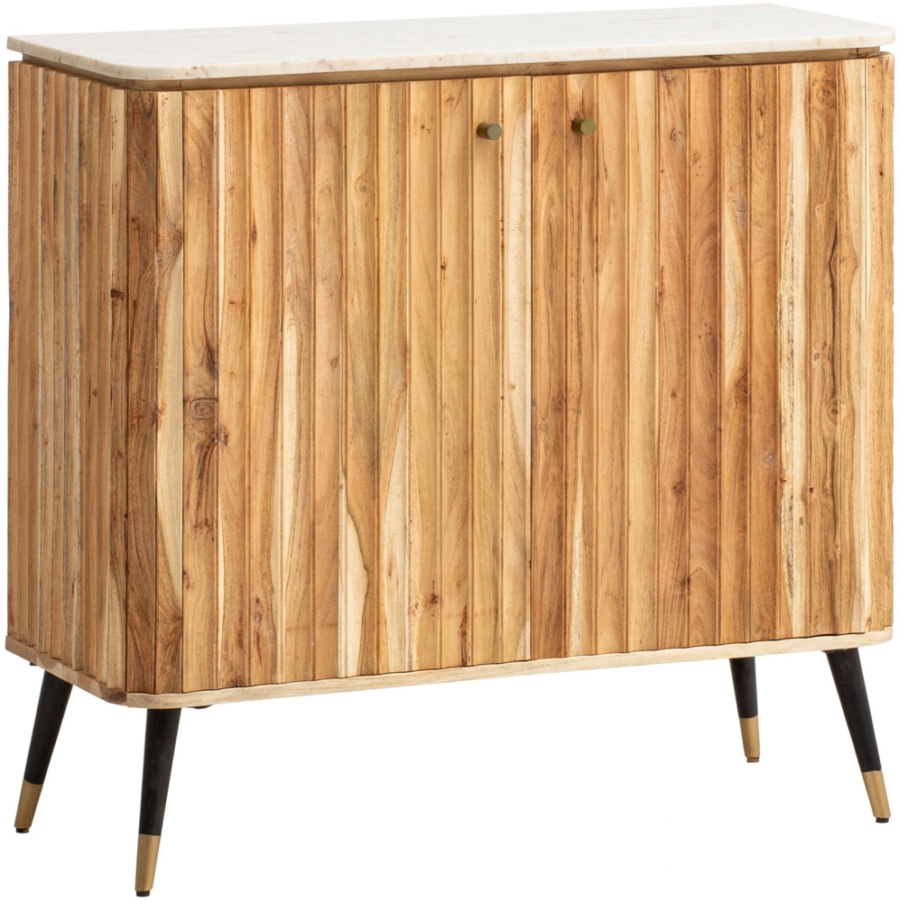 Hausbar Akazie Massivholz 95 x 90 x 41 cm Weinbar Echter Marmor, Kleine Bar Modern, Barschrank mit Türen und Weinregal, Spirituosenschrank mit Aufbewahrung für Flaschen und Gläser Bild 1