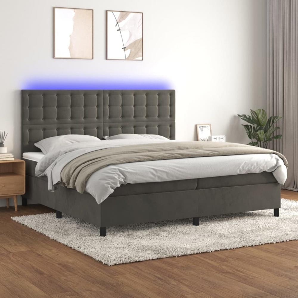 vidaXL Boxspringbett mit Matratze & LED Dunkelgrau 200x200 cm Samt, Härtegrad: H2 [3136384] Bild 1