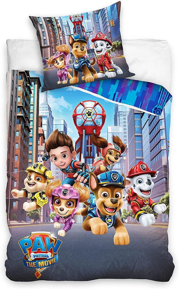 Träumschön Kinderbettwäsche Paw Patrol 135x200 + 80x80 cm, 100% Baumwolle, Paw Patrol Mighty Pups, Renforcé, 2 teilig, mit Reißverschluss, 100% Baumwolle, Bettwäsche-Set für Kinder Bild 1