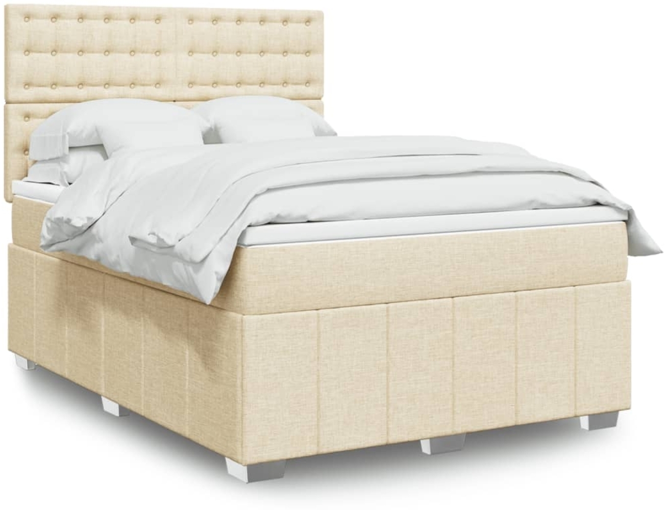 vidaXL Boxspringbett mit Matratze Creme 140x190 cm Stoff 3291682 Bild 1