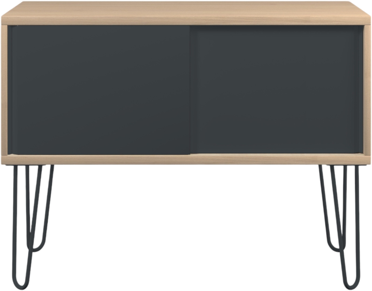 Bisley MultiRange Sideboard in Eiche-Anthrazit - Büroschrank mit Schiebetüren 100cm breit, Retro-Design Kommode aus Holz & Metall, Schrank für Ordner, Bücher & Büro-Material, MS1007H-018-634 Bild 1