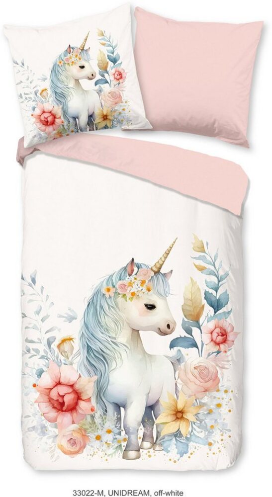 PURE luxury collection Kinderbettwäsche Unidream, Microfaser, 2 teilig, 135x200, Pflegeleicht, Reißverschluss, Kind, Mädchen, Einhorn, Rosa Bild 1