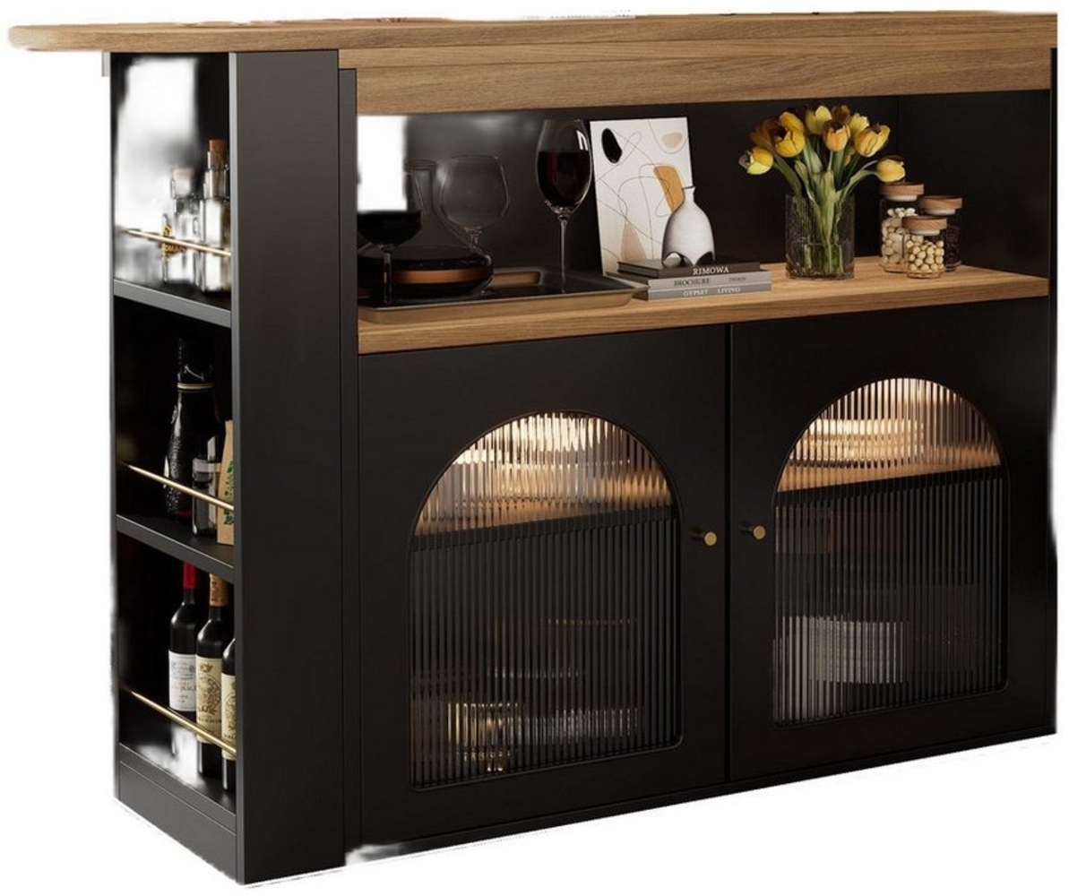 TavilaEcon Bartisch 360° drehbar, Rattan Dekorative Schranktür, moderner Esstisch mit Stauraum, 138-193×39×104 cm Bild 1