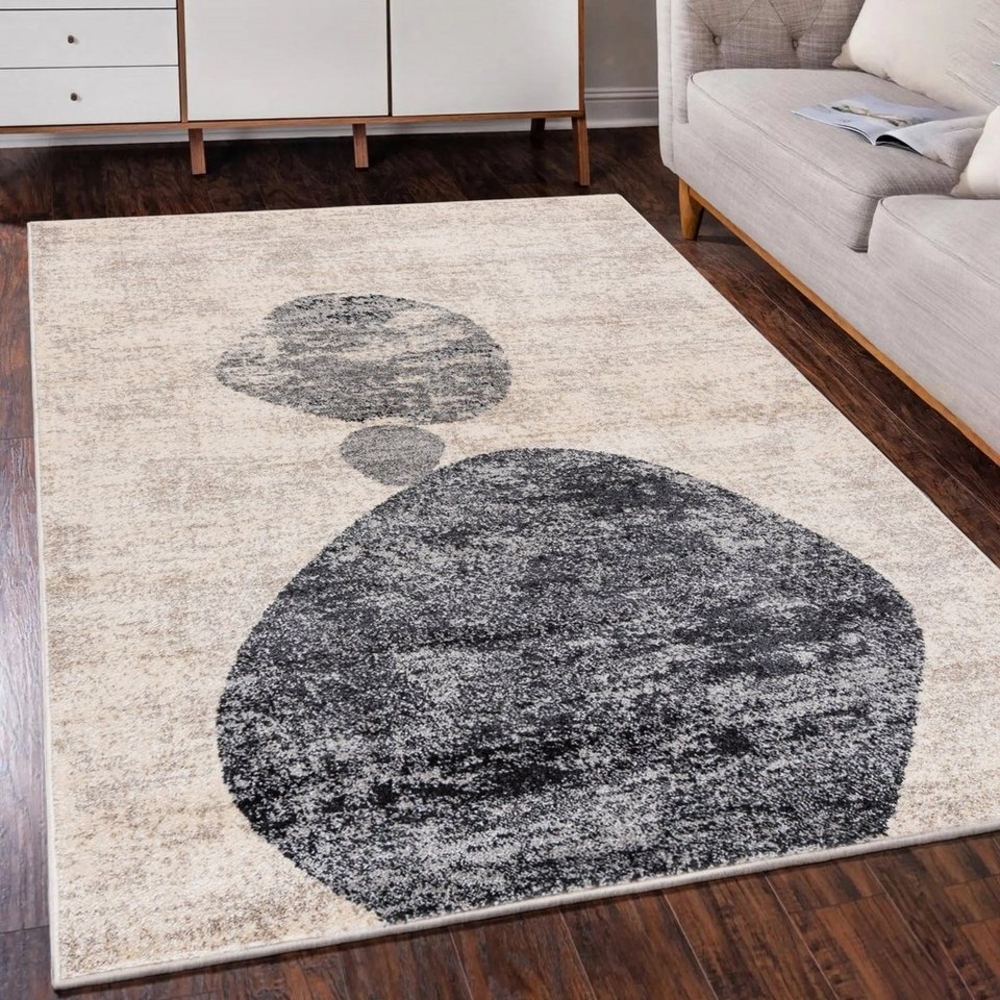 Mazovia Designteppich Modern Teppich Kurzflor Wohnzimmerteppich Japandi Scandi Beige Grau, 80x150 cm, Fußbodenheizung, Allergiker geeignet, Farbecht, Pflegeleicht Bild 1