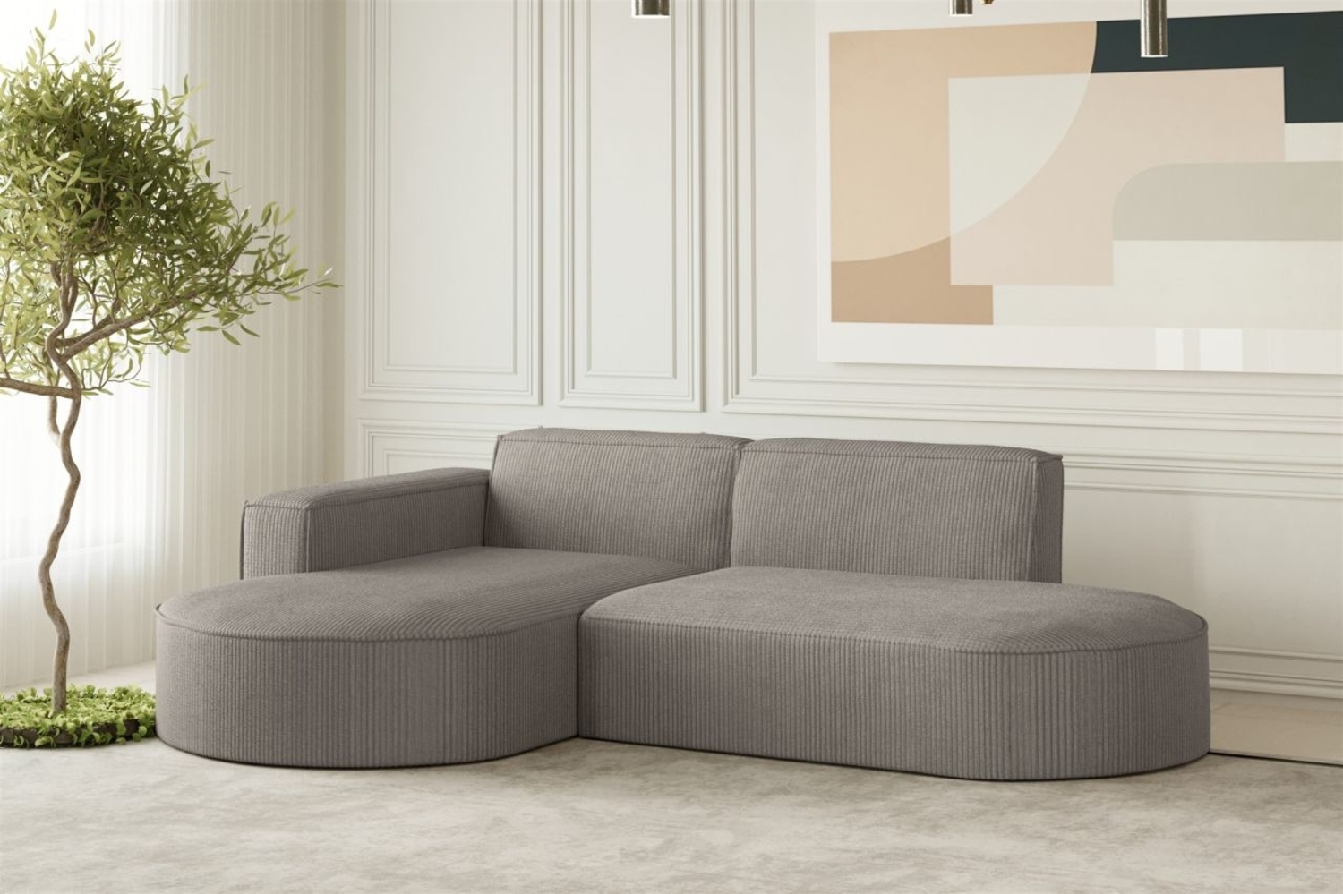 Ecksofa Designersofa PALMA XS in Stoff Scala Grau Ottomane Links Bild 1