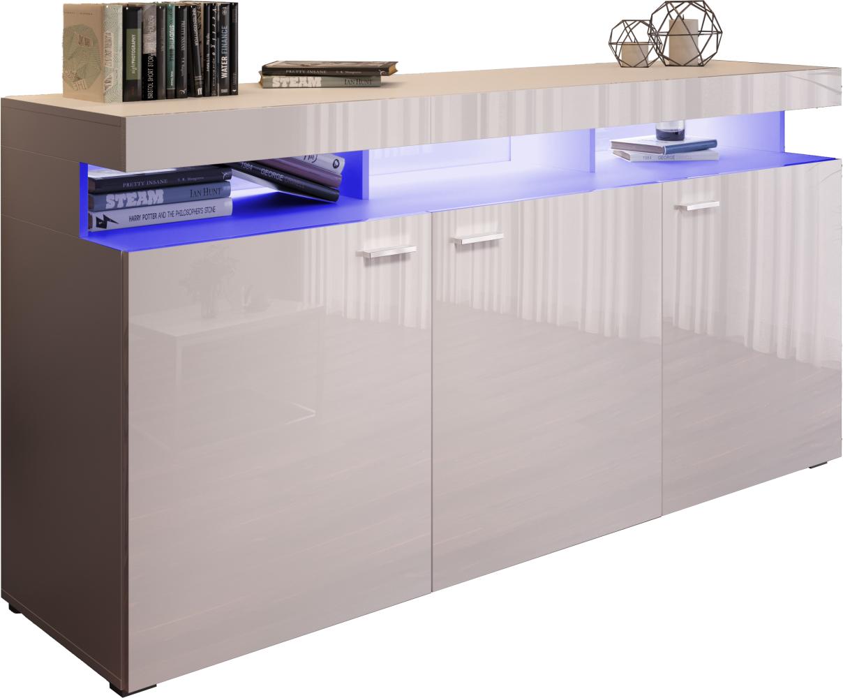 Domando Sideboard Mondello M2 Modern für Wohnzimmer Breite 179cm, Hochglanz, LED Beleuchtung in Blau in Weiß Matt und Weiß Hochglanz Bild 1