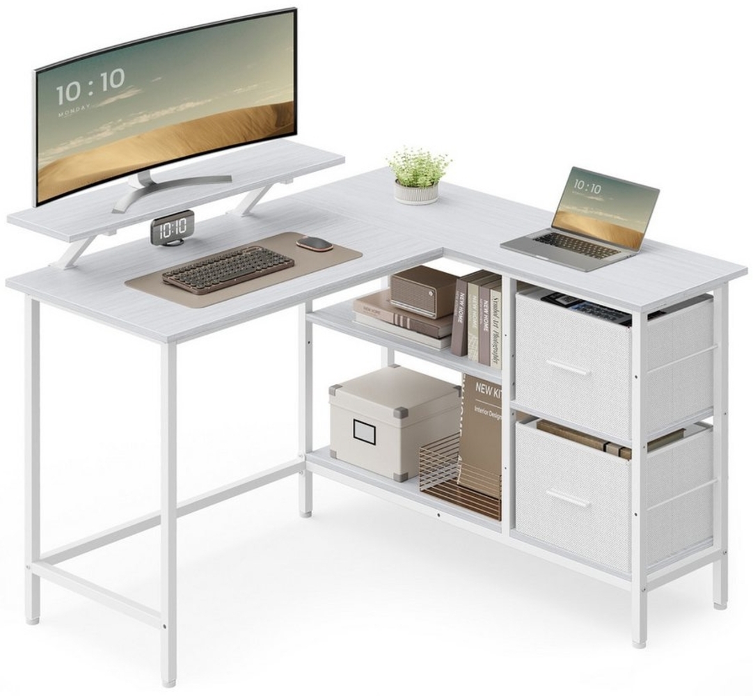 VASAGLE L-förmiger Schreibtisch, Eckschreibtisch, 2 geräumige Schubladen, Computertisch mit Monitorständer, mit verstellbarer Ablage, für Homeoffice, ahornweiß LWD097W01 Bild 1