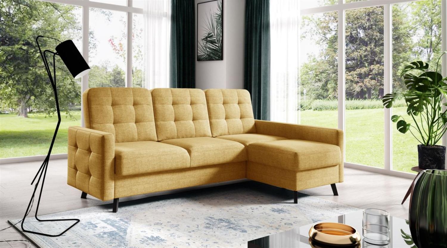 Ecksofa Sofa GARNET Stoff Luis Honiggelb mit Schlaffunktion Ottomane Rechts Bild 1