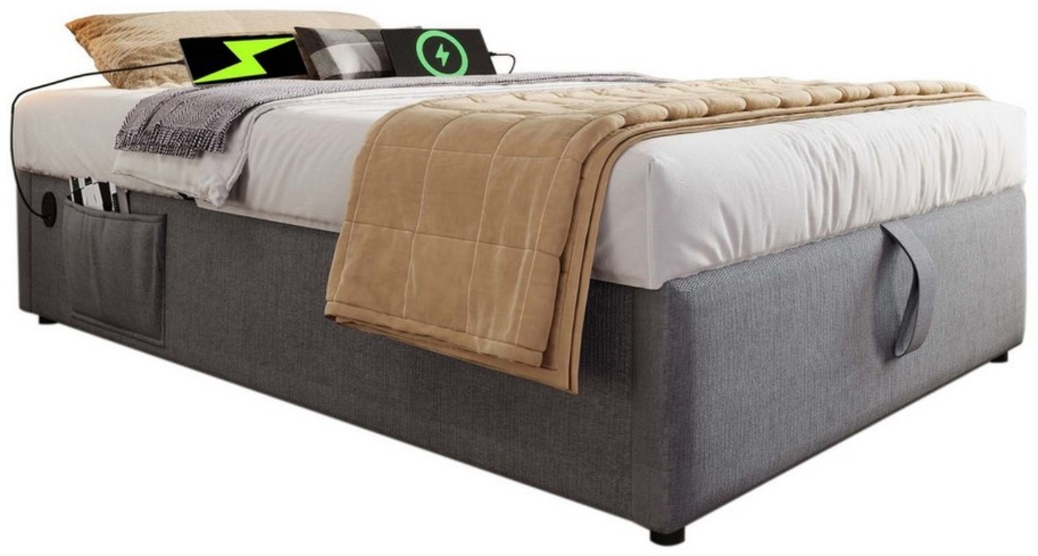 BlingBin Einzelbett Polsterbett (1-tlg, Struraumbett Bettgestell mit USB- C und Vollflächiger Lattenrost), 90×200 cm, Ohne Kopfteil, Baumwolle Bild 1