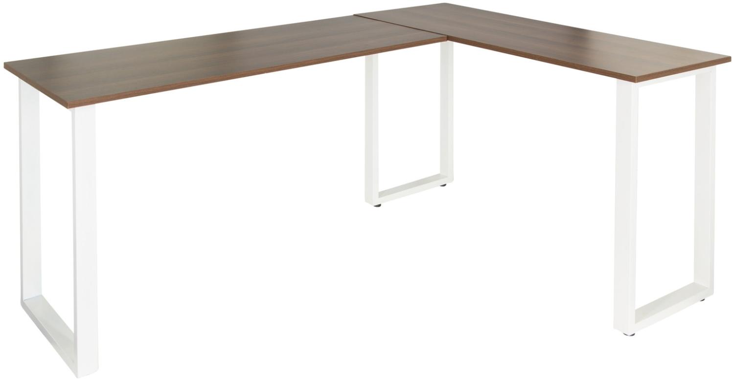 hjh OFFICE Schreibtisch WORKSPACE BASIC I Melaminharzbeschichtete Spanplatte, Gestell pulverbeschichteter Stahl Walnuss/Weiß Bild 1