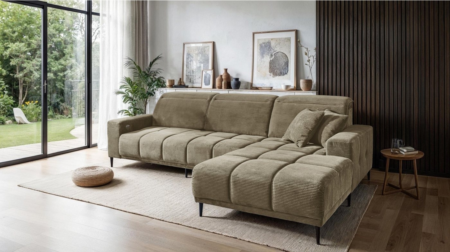 Massivart® Ecksofa Cord 286 cm / Cordsofa / elektrische Sitztiefenverstellung / MARISOL, Kopfteilverstellung / Sitztiefenverstellung / Nosagunterfederung Bild 1