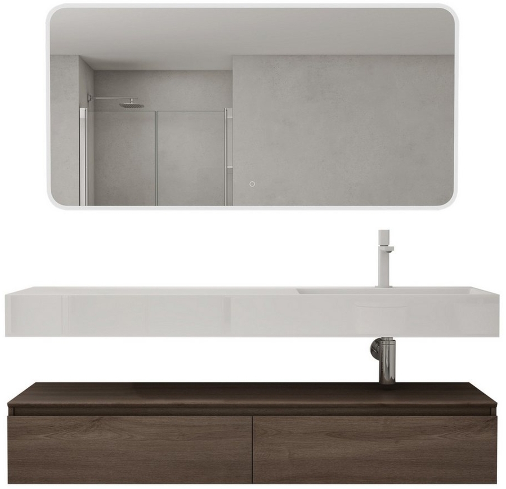 doporro Badmöbel-Set Waschtisch mit Unterschrank 150cm Mineraglguss Waschbecken UP Bild 1