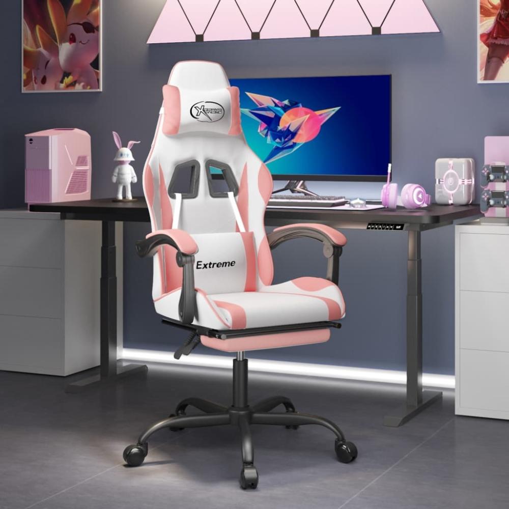 vidaXL Gaming-Stuhl mit Fußstütze Weiß und Rosa Kunstleder 3143887 Bild 1