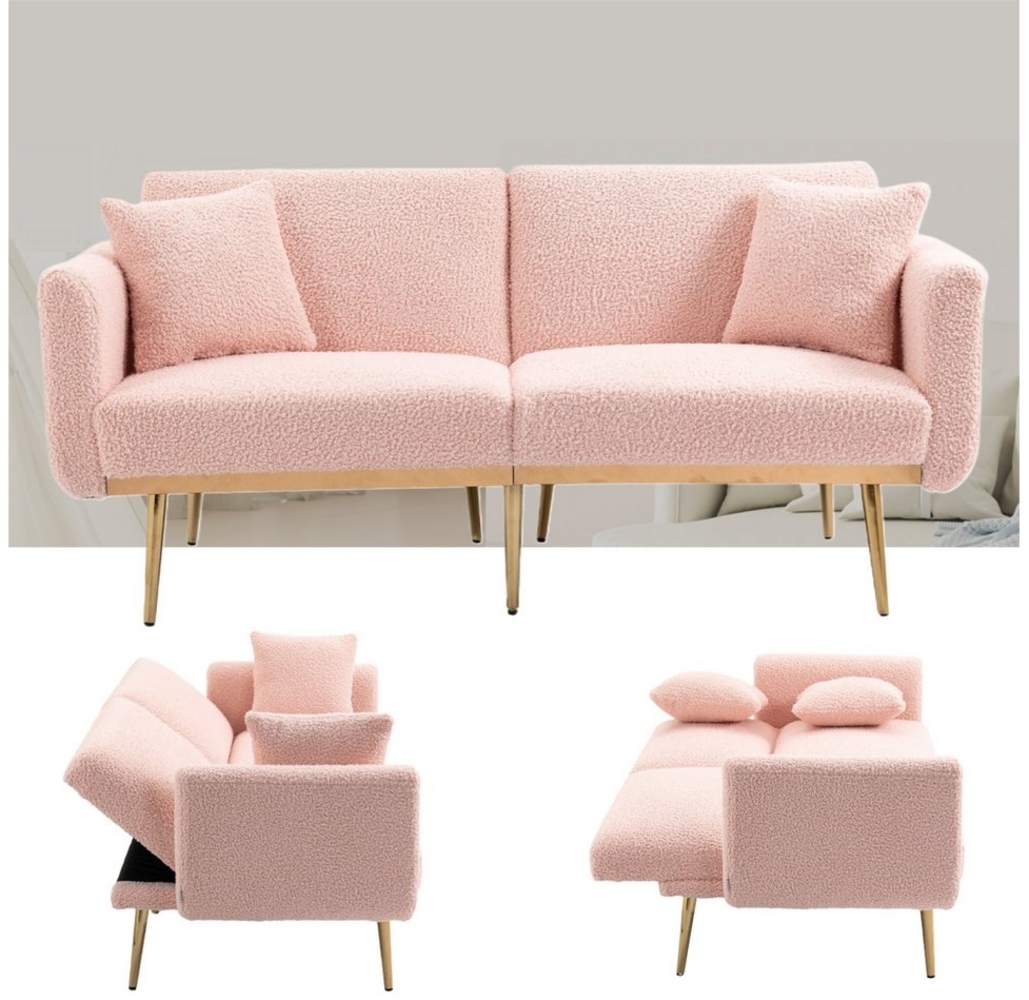 AUKWIK 2-Sitzer Klappsofa mit Bettfunktion + 2 passenden Kissen, 162(L)x80(B)x78(H) cm, platzsparend, verstellbare Rückenlehne (Schlaffunktion), Sitzfläche aus Samt/Fleece, Multifunktional & Luxus Bild 1