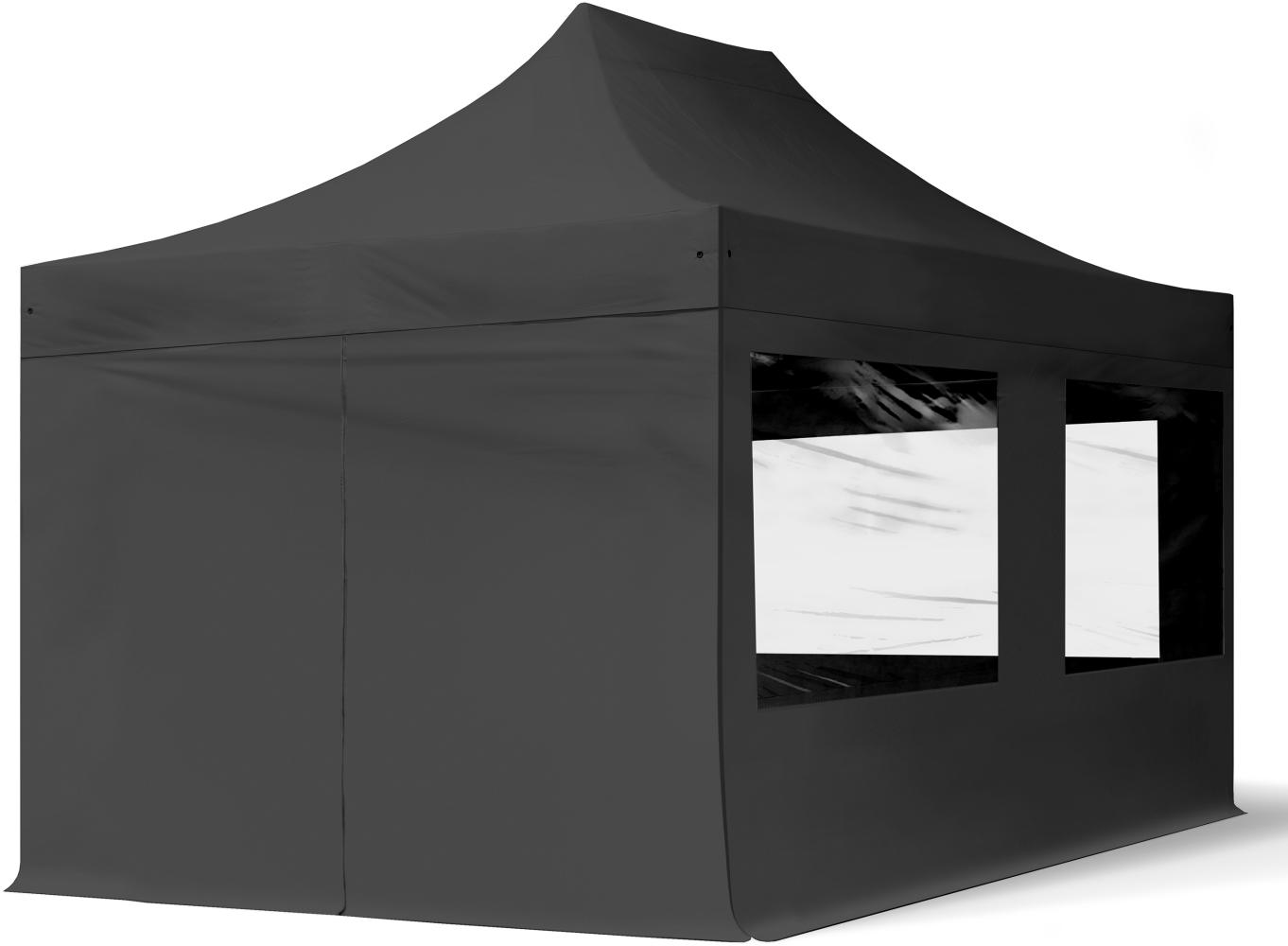 3x4,5 m Faltpavillon, ECONOMY Stahl 30mm, Seitenteile mit Panoramafenstern, schwarz Bild 1